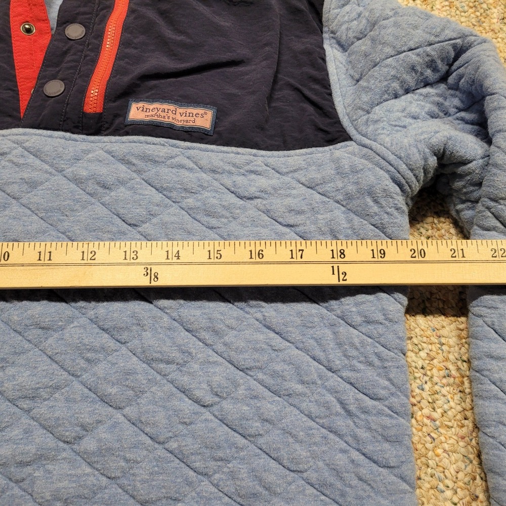 Vineyard Vines Sweater Mens Medium Blue Navy Red Snap Mock Neck Quilted Pullover - Picture 12 of 16